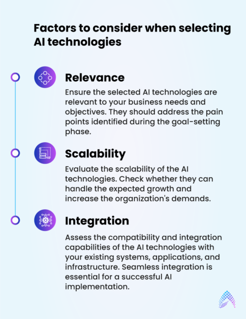 Factors to consider when selecting AI technologies